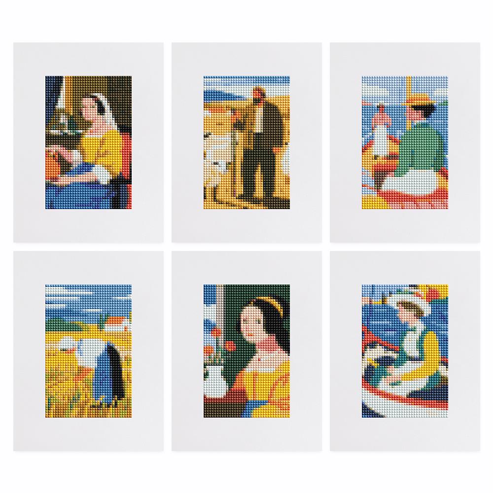 Milkmaid and Wheat Field Classics mini diamond painting – the 6 designs laid out on white