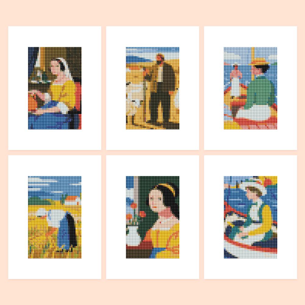 Milkmaid and Wheat Field Classics mini diamond painting – Classic genre paintings in flat bold color: a milkmaid, a farmer, women at the seaside, in a wheat field and a boat
