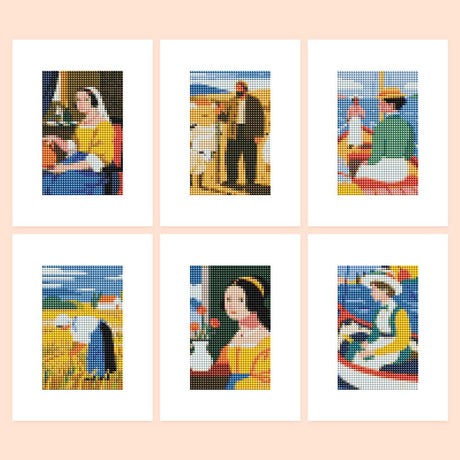 Milkmaid and Wheat Field Classics mini diamond painting – Classic genre paintings in flat bold color: a milkmaid, a farmer, women at the seaside, in a wheat field and a boat