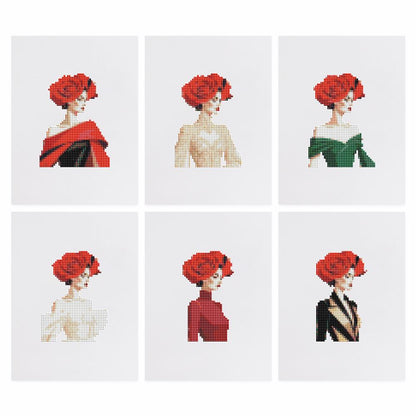Scarlet Glamour Portraits mini diamond painting – the 6 designs laid out on white