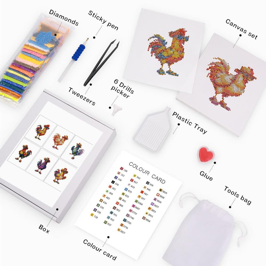 Mini diamond painting kit contents