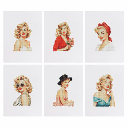 Retro Pin-Up Glamour Portraits mini diamond painting – the 6 designs laid out on white