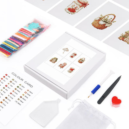 Cottage Teacups and Parasol mini diamond painting – the box with 6 canvases, diamonds and tools