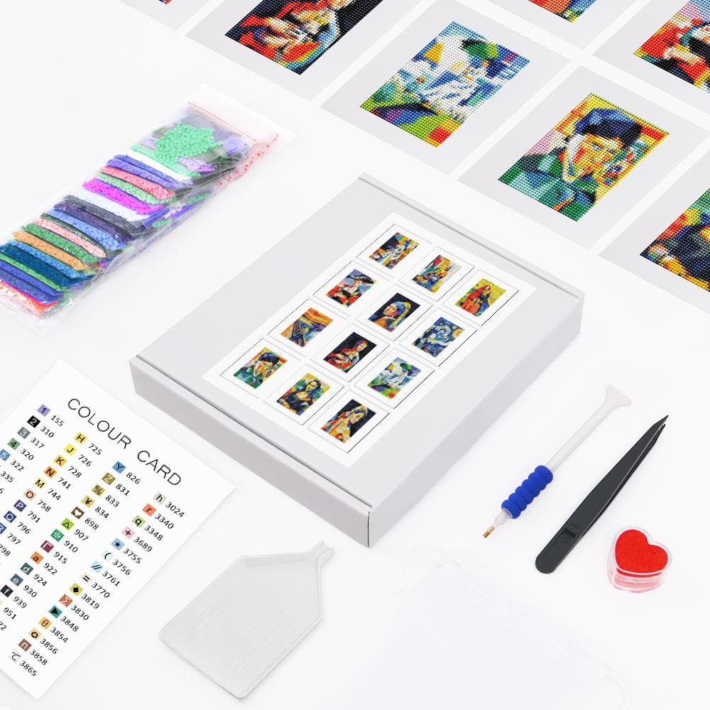 Cubist Gallery Masterpieces mini diamond painting – the box with 12 canvases, diamonds and tools