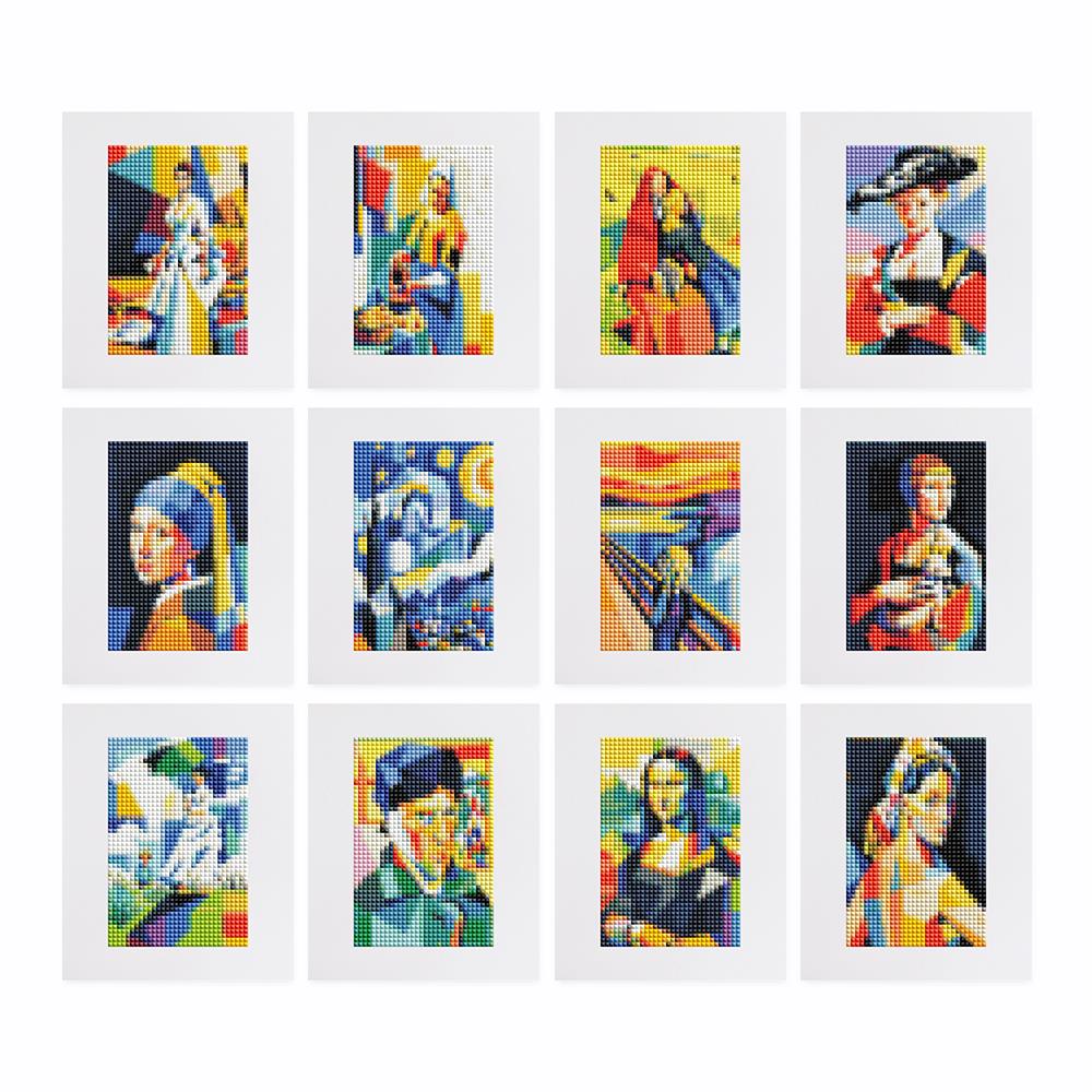 Cubist Gallery Masterpieces mini diamond painting – the 12 designs laid out on white