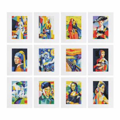 Cubist Gallery Masterpieces mini diamond painting – the 12 designs laid out on white