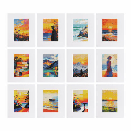 Palette Knife Golden Hours mini diamond painting – the 12 designs laid out on white