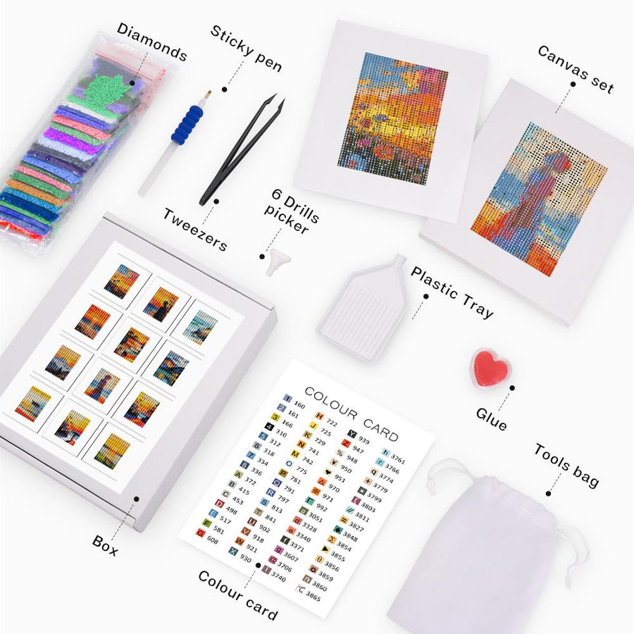 Mini diamond painting kit contents