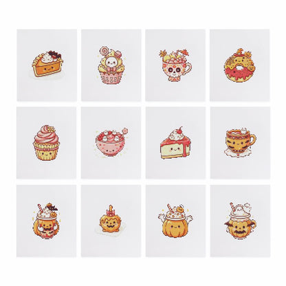 Pumpkin Spice Sweet Treats mini diamond painting – the 12 designs laid out on white