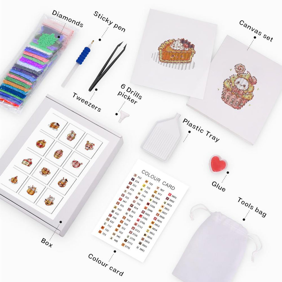 Mini diamond painting kit contents