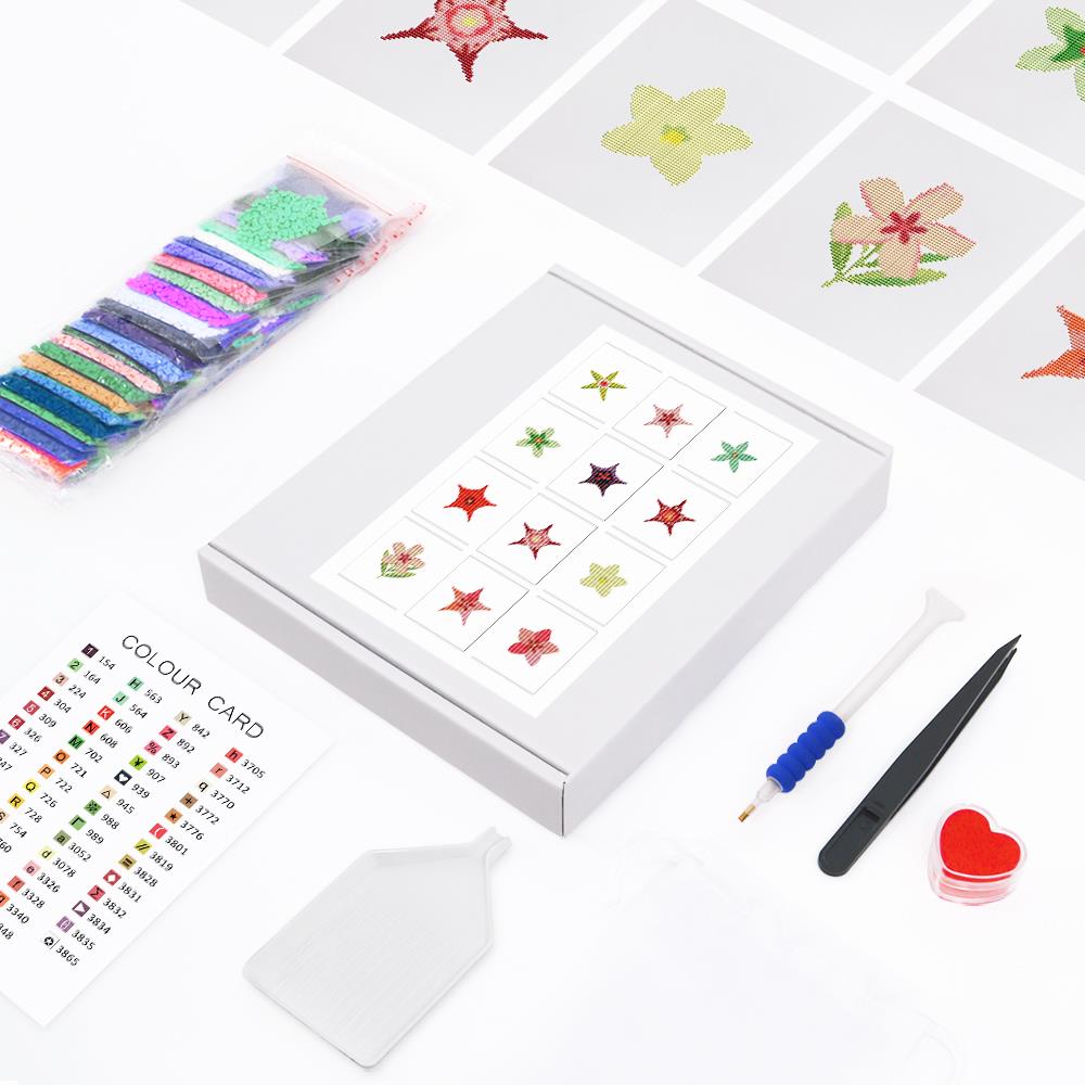 Starfish Flower Garden mini diamond painting – the box with 12 canvases, diamonds and tools