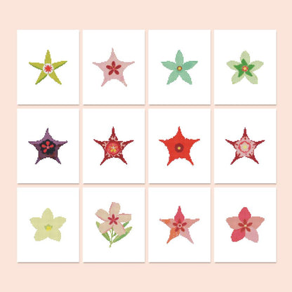 Starfish Flower Garden mini diamond painting – Star-shaped blooms and starfish shapes in lime, mint, pink, scarlet and deep plum