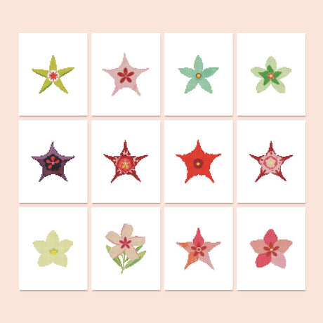 Starfish Flower Garden mini diamond painting – Star-shaped blooms and starfish shapes in lime, mint, pink, scarlet and deep plum