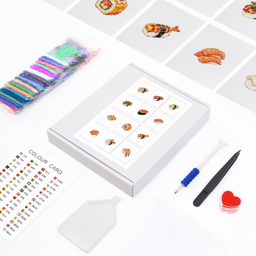 Salmon Nigiri Sushi Bar mini diamond painting – the box with 12 canvases, diamonds and tools