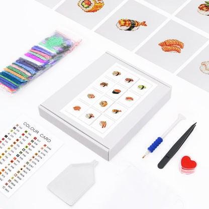 Salmon Nigiri Sushi Bar mini diamond painting – the box with 12 canvases, diamonds and tools