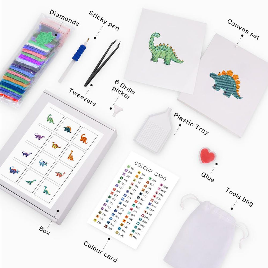 Mini diamond painting kit contents