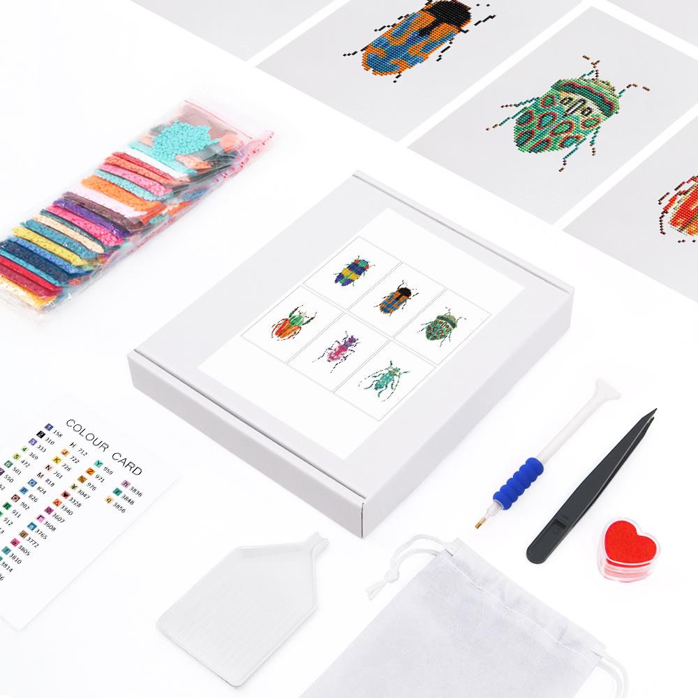 Jewel Beetle Specimens mini diamond painting – the box with 6 canvases, diamonds and tools