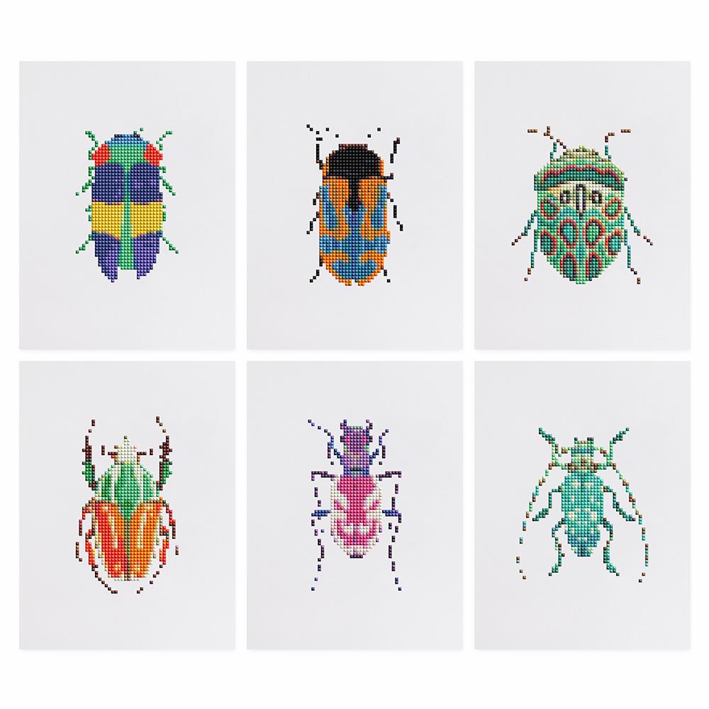 Jewel Beetle Specimens mini diamond painting – the 6 designs laid out on white