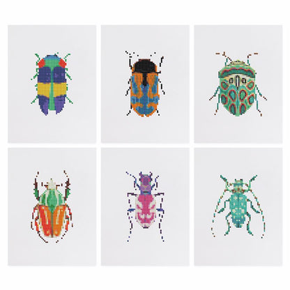 Jewel Beetle Specimens mini diamond painting – the 6 designs laid out on white