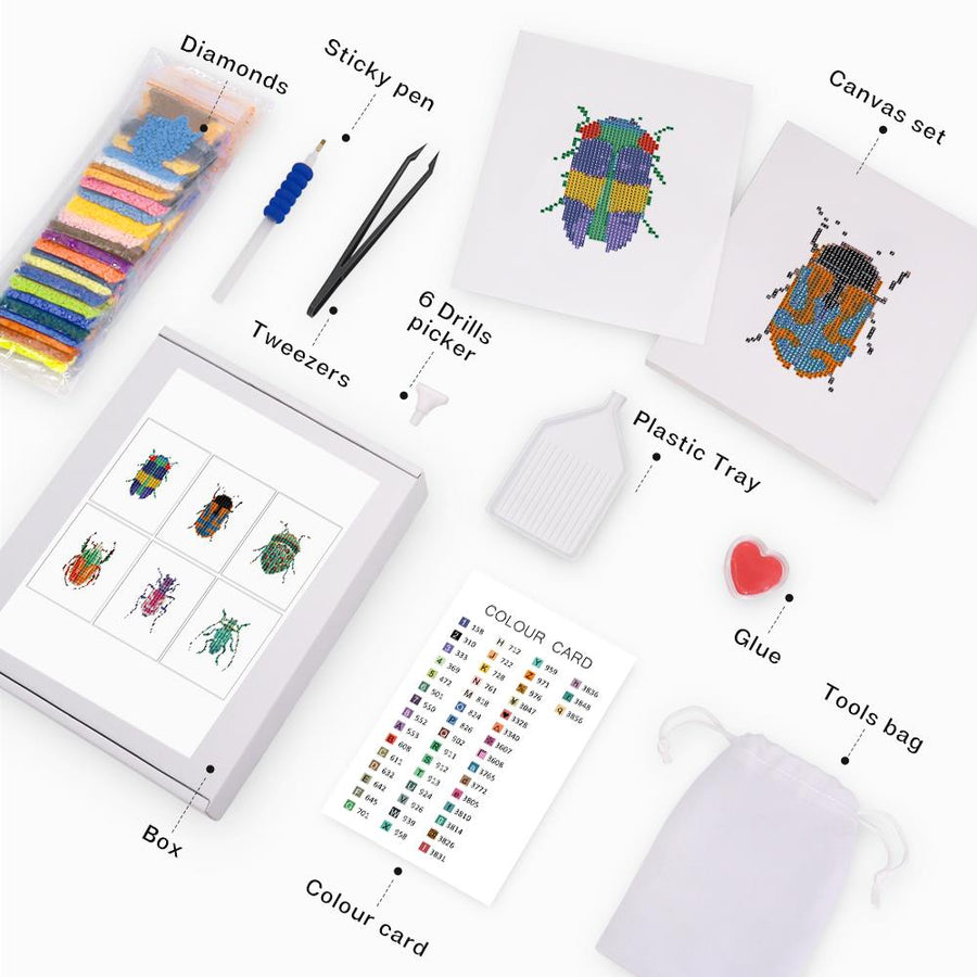 Mini diamond painting kit contents