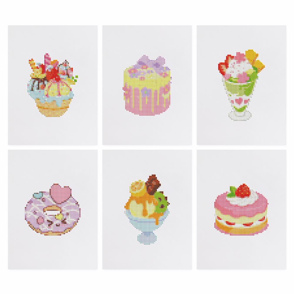Strawberry Parfaits and Donuts mini diamond painting – the 6 designs laid out on white