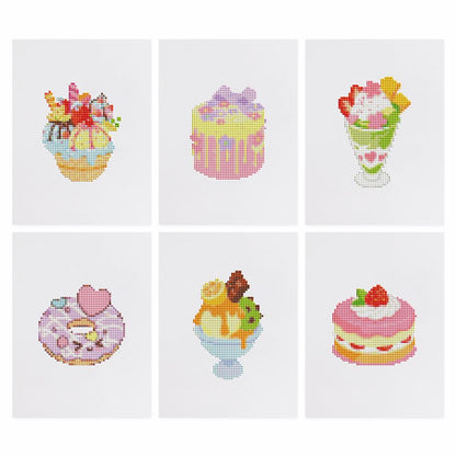Strawberry Parfaits and Donuts mini diamond painting – the 6 designs laid out on white