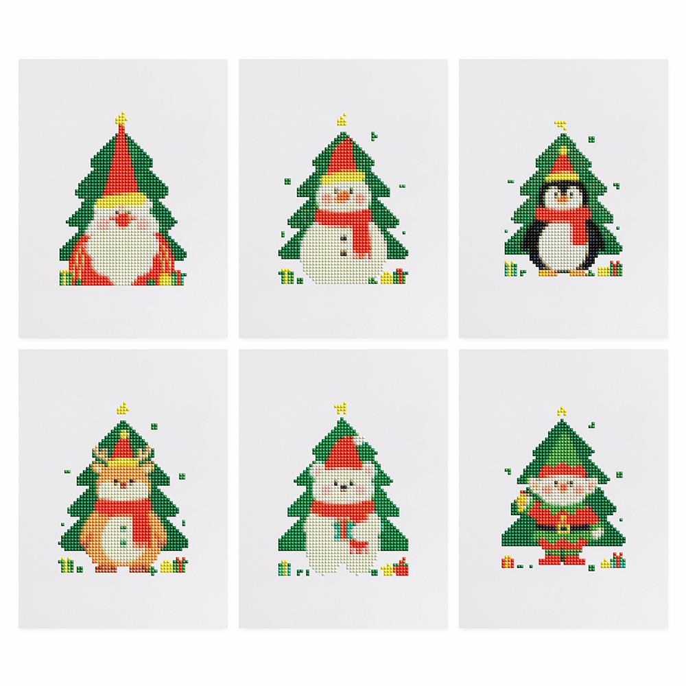 Christmas Tree Peekaboo Pals mini diamond painting – the 6 designs laid out on white