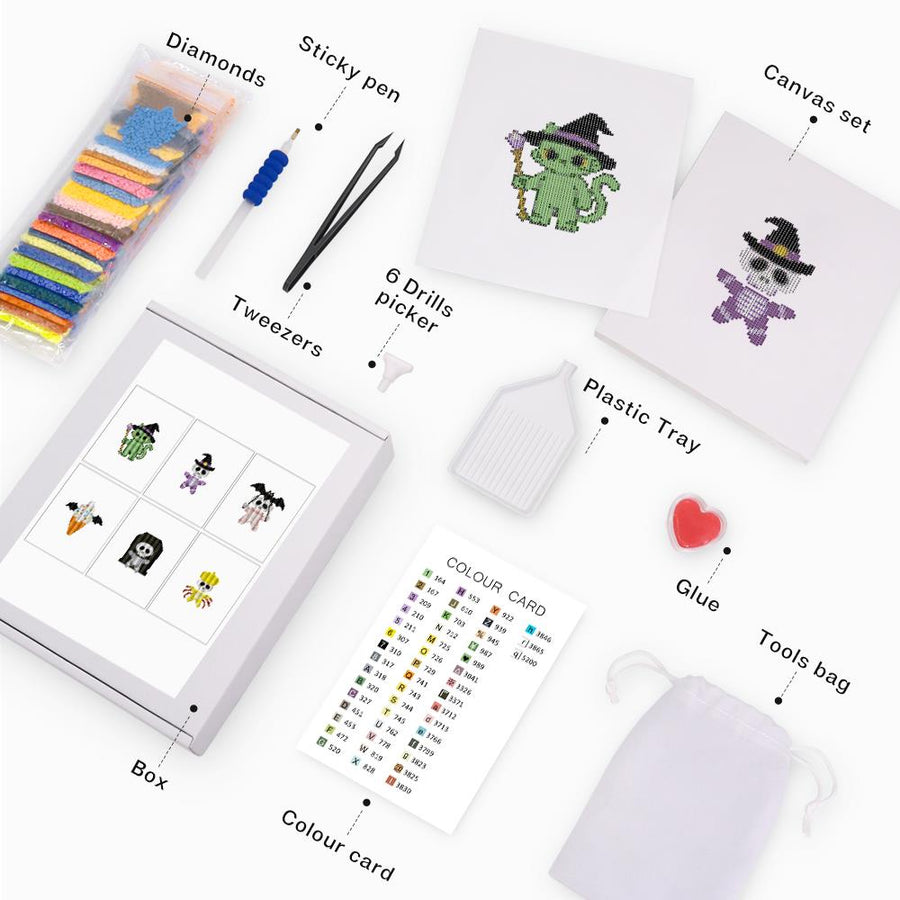 Mini diamond painting kit contents