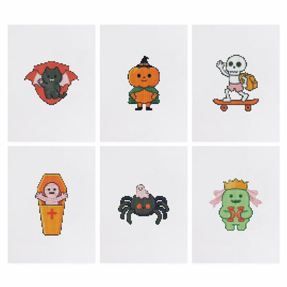 Skateboarding Skeleton Spooks mini diamond painting – the 6 designs laid out on white