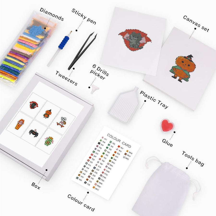Mini diamond painting kit contents