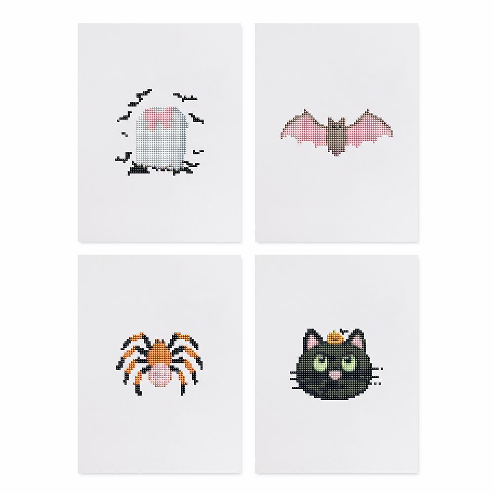 Pink Bat Halloween Spooks mini diamond painting – the 4 designs laid out on white
