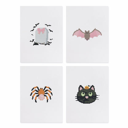 Pink Bat Halloween Spooks mini diamond painting – the 4 designs laid out on white