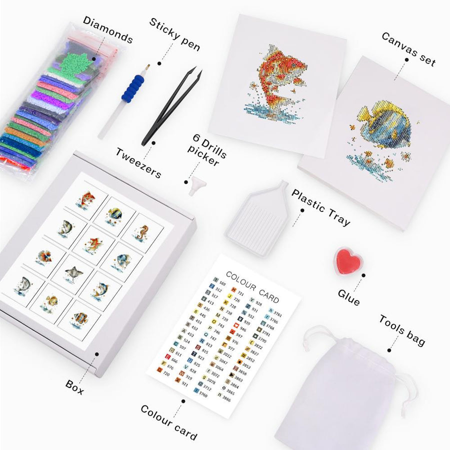 Mini diamond painting kit contents