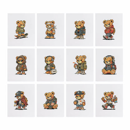 Streetwear Teddy Bear Crew mini diamond painting – the 12 designs laid out on white