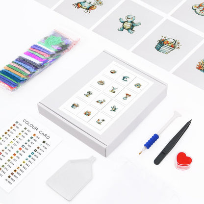 Flip-Flops and Dolphin Days mini diamond painting – the box with 12 canvases, diamonds and tools