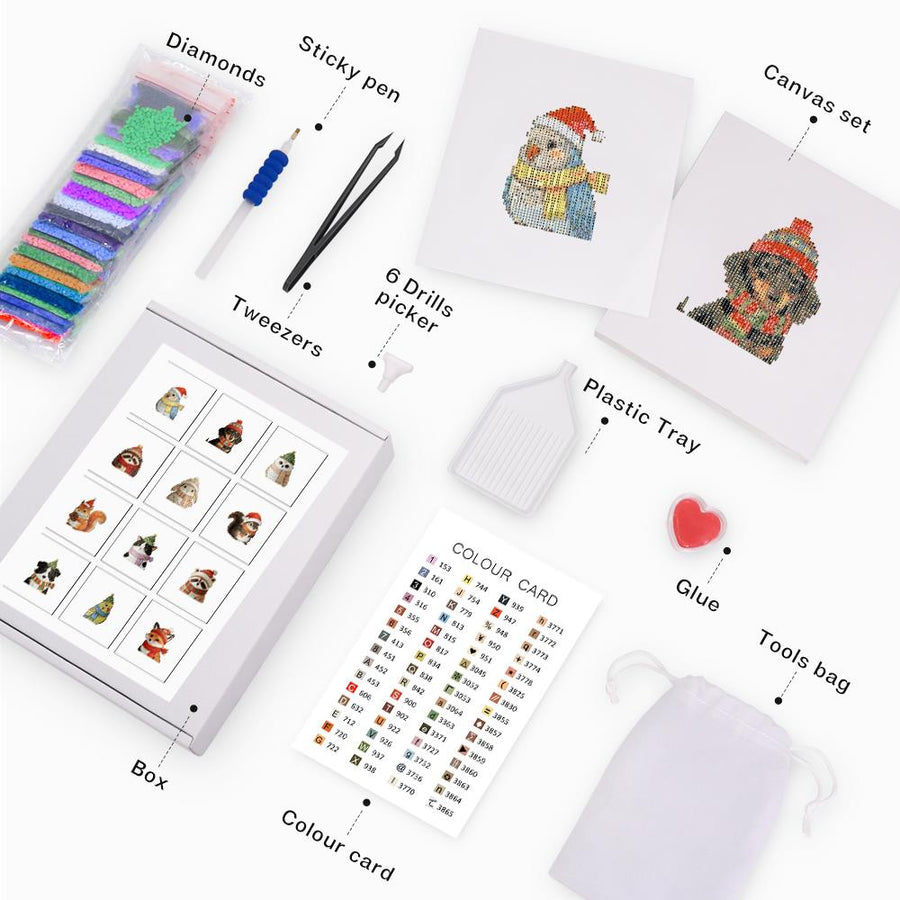 Mini diamond painting kit contents