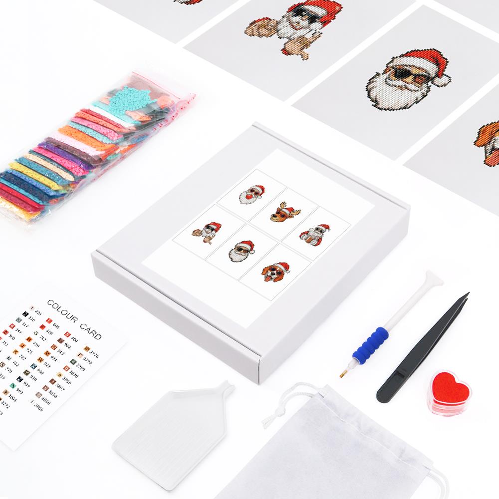 Santa in Cool Sunglasses mini diamond painting – the box with 6 canvases, diamonds and tools