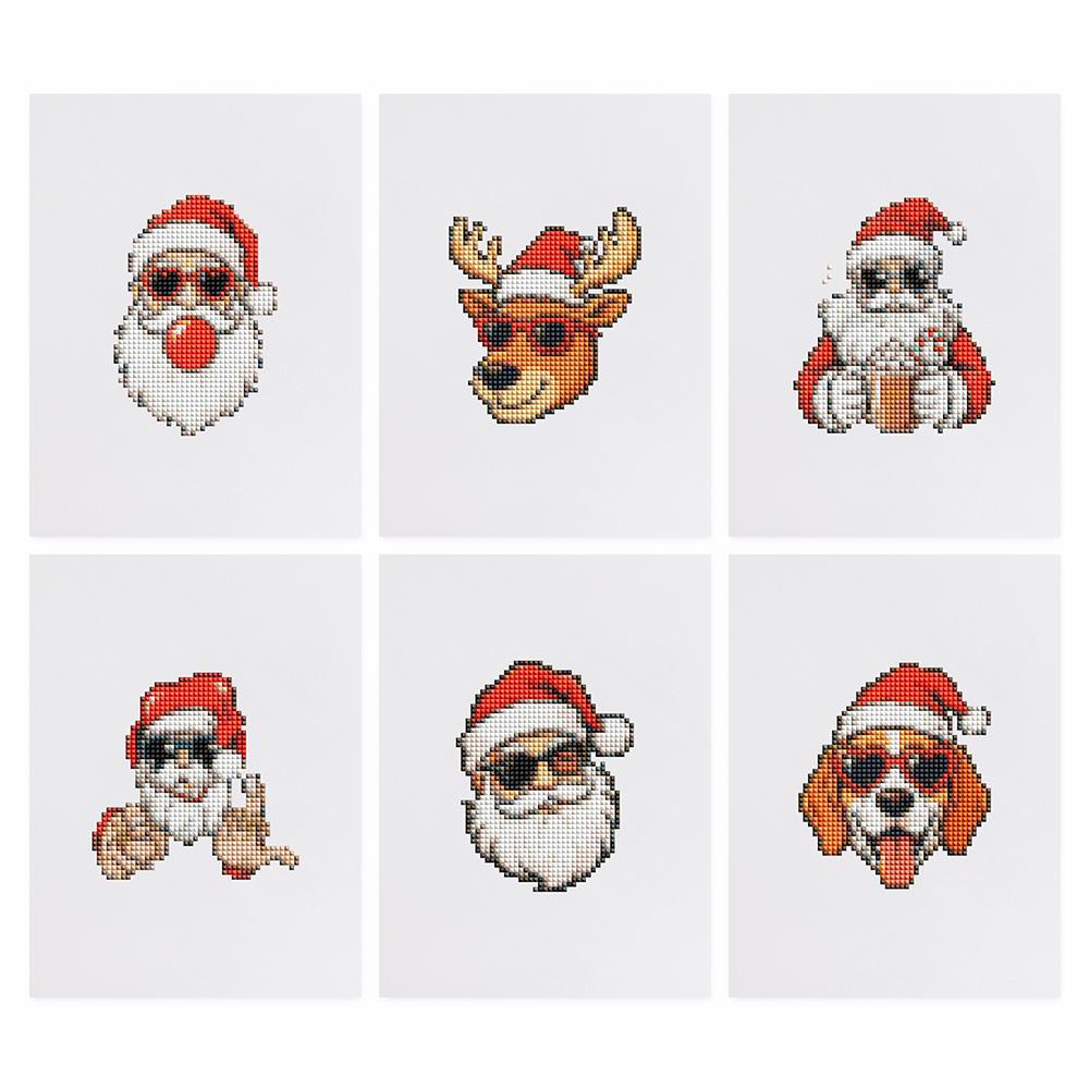 Santa in Cool Sunglasses mini diamond painting – the 6 designs laid out on white