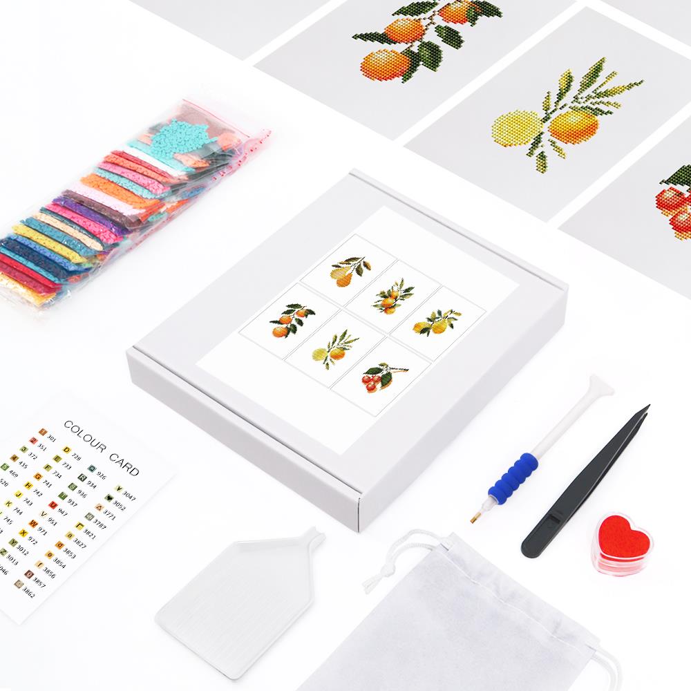 Sunny Citrus Orchard Branches mini diamond painting – the box with 6 canvases, diamonds and tools