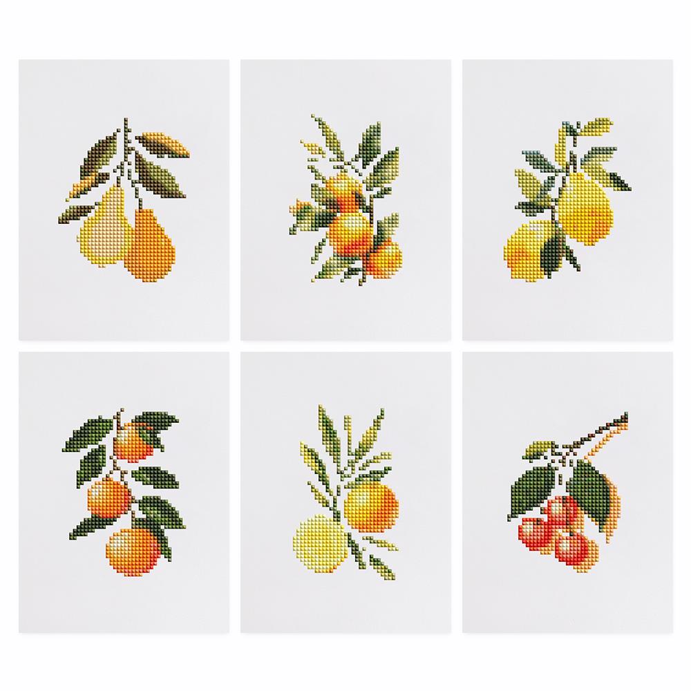 Sunny Citrus Orchard Branches mini diamond painting – the 6 designs laid out on white