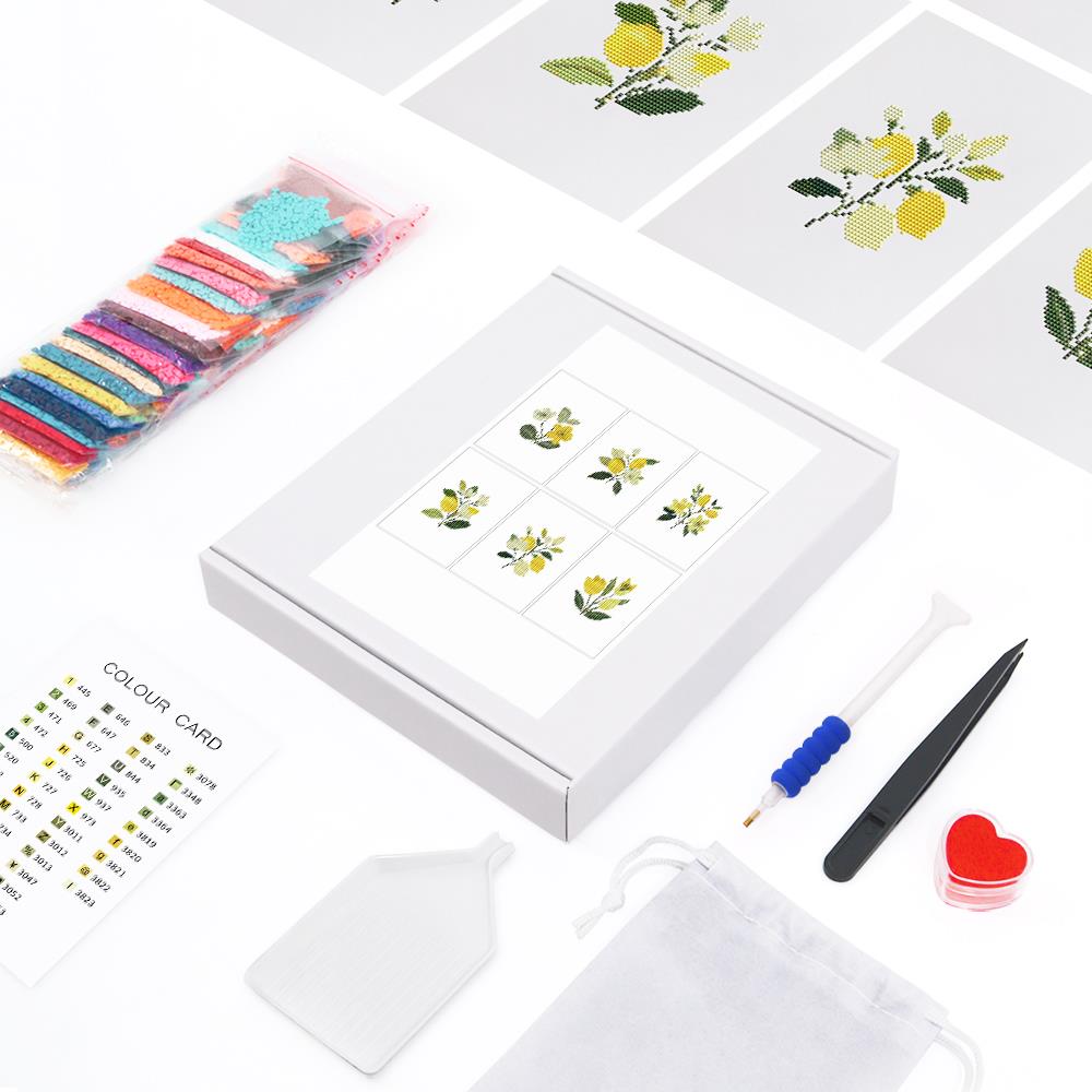 Lemon Blossom Sprigs mini diamond painting – the box with 6 canvases, diamonds and tools