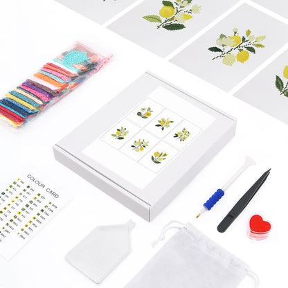 Lemon Blossom Sprigs mini diamond painting – the box with 6 canvases, diamonds and tools