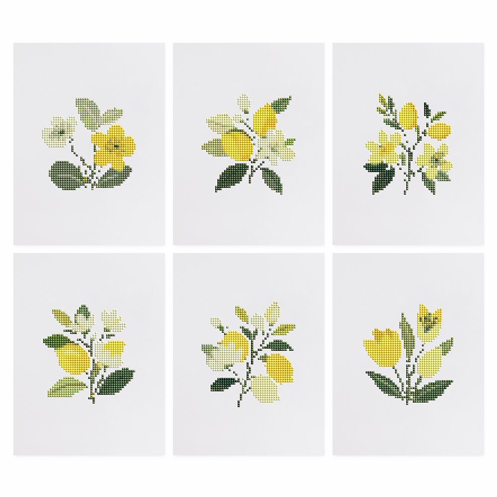 Lemon Blossom Sprigs mini diamond painting – the 6 designs laid out on white
