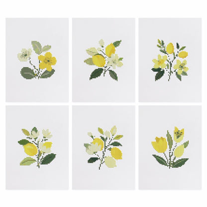 Lemon Blossom Sprigs mini diamond painting – the 6 designs laid out on white