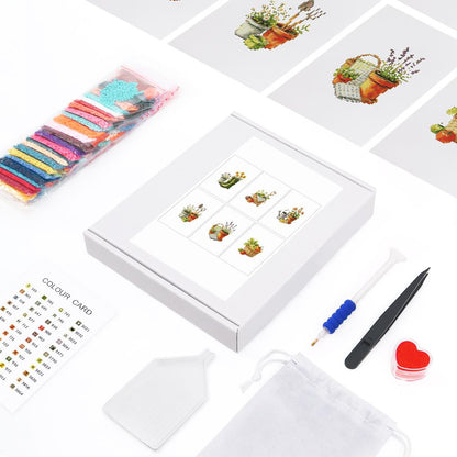 Garden Trowel and Lavender Pots mini diamond painting – the box with 6 canvases, diamonds and tools