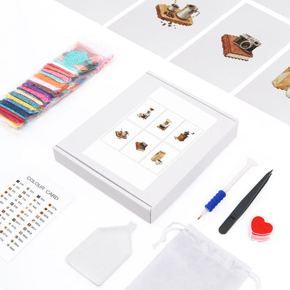 Siphon Brew and Coffee Grinder mini diamond painting – the box with 6 canvases, diamonds and tools