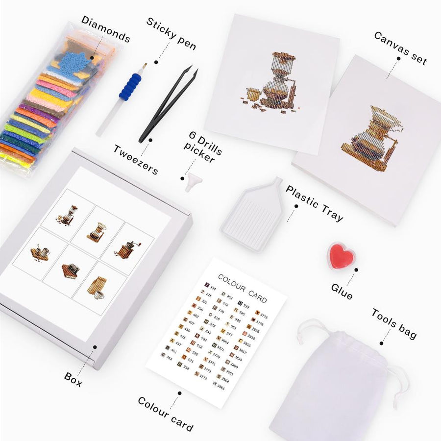 Mini diamond painting kit contents