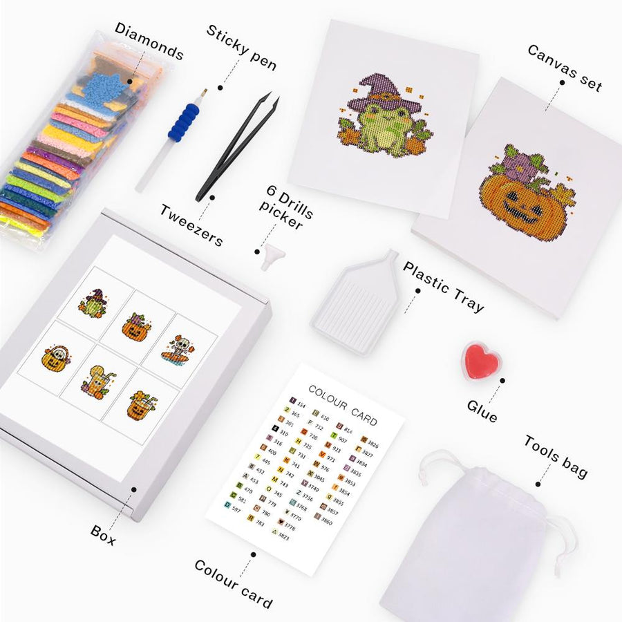 Mini diamond painting kit contents