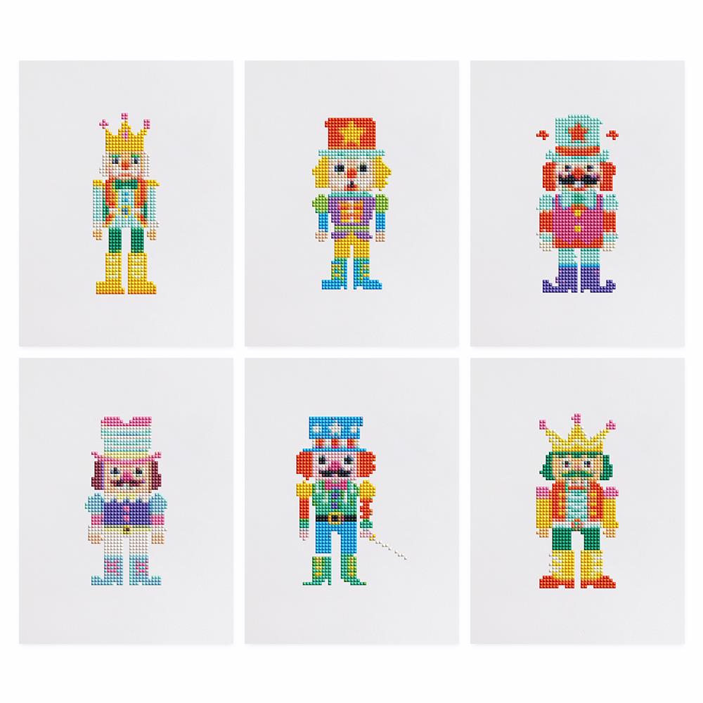 Rainbow Nutcracker Parade mini diamond painting – the 6 designs laid out on white