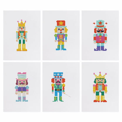 Rainbow Nutcracker Parade mini diamond painting – the 6 designs laid out on white